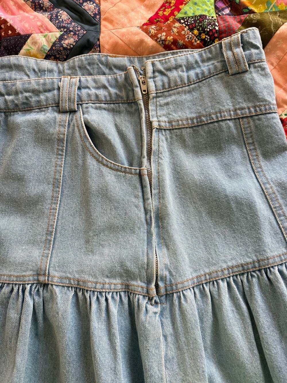 Moon River Light Wash Button-Down Tiered boho/western Denim Midi Skirt Size M - Picture 8 of 10